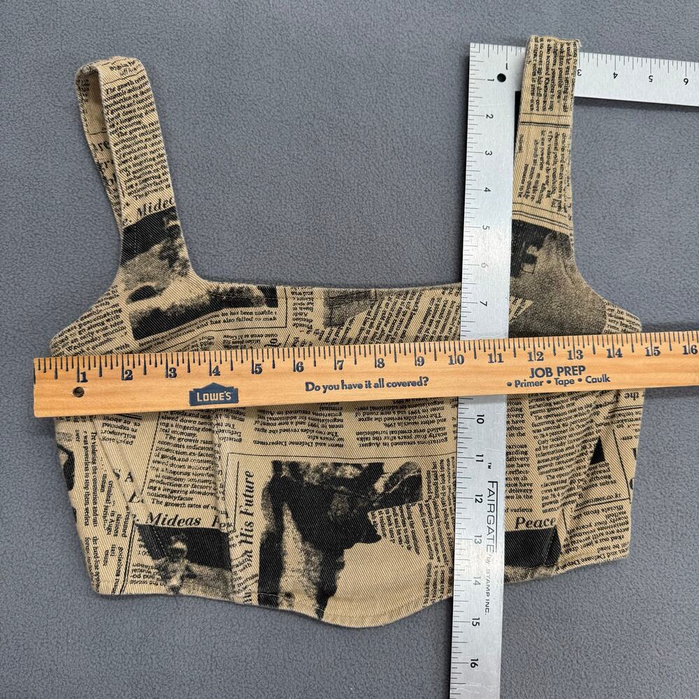Isalis Newspaper Denim Bustier Crop Top Womens S Tan Square Neck Tank Retro - Picture 6 of 9